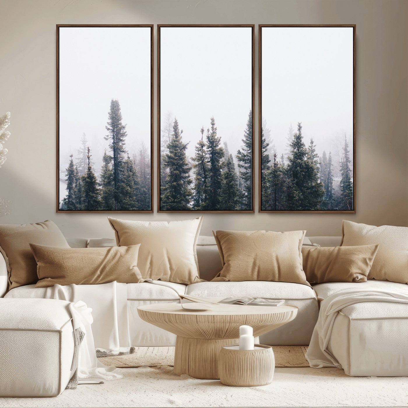 42364796-MGV-CV-36X24-Foggy Forest Wall Art Canvas Print, Framed Misty Pines Art Picture Print, Moody Woodland Perfect Scandinavian Minimalist Decor