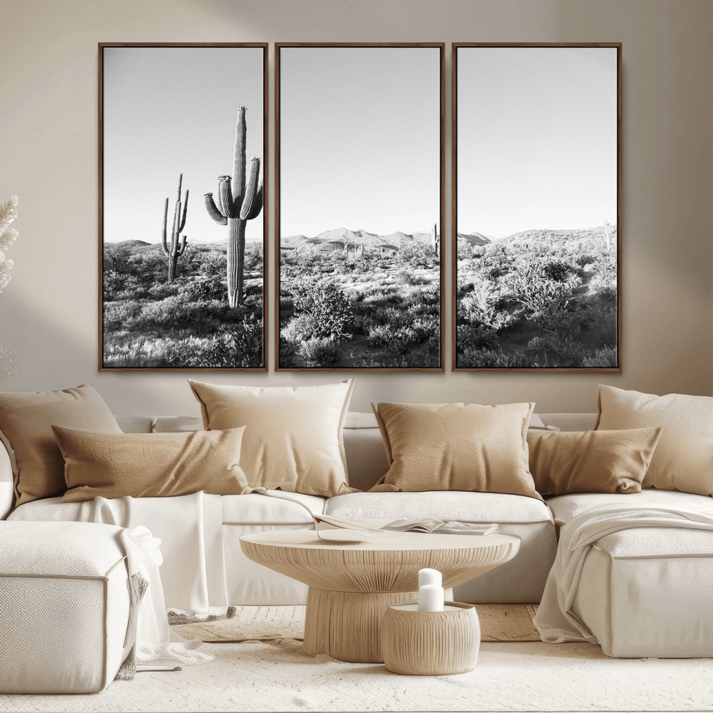 85205054-MGV-CV-36X24-Saguaro Cactus Wall Art Canvas Print, Framed Monochrome Landscape Art Picture Print, Scenic Arizona View Perfect Minimalist