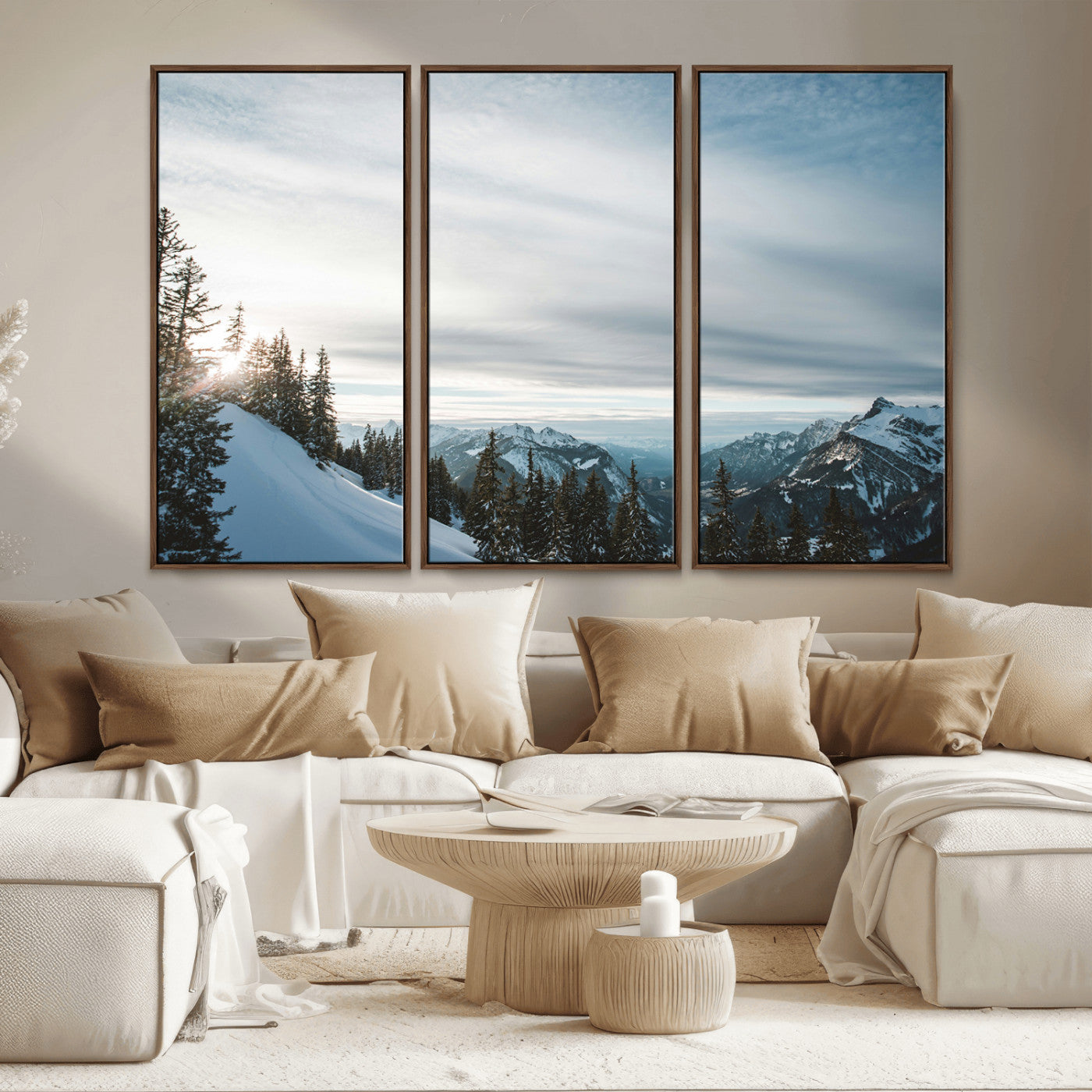 55564749-MGV-CV-36X24-Snowy Mountains Wall Art Canvas Print, Framed Alpine Landscape Art Picture Print, Frosty Peaks Perfect Nordic Minimalist Decor