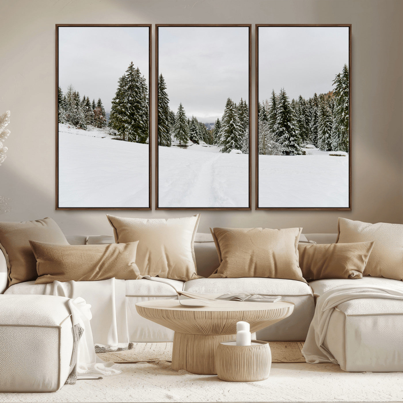 24581417-MGV-CV-36X24-Frosty Pines Wall Art Canvas Print, Framed Silent Snowfall Art Picture Print, Cozy Cabin Vibes Perfect Nordic Minimalist Decor