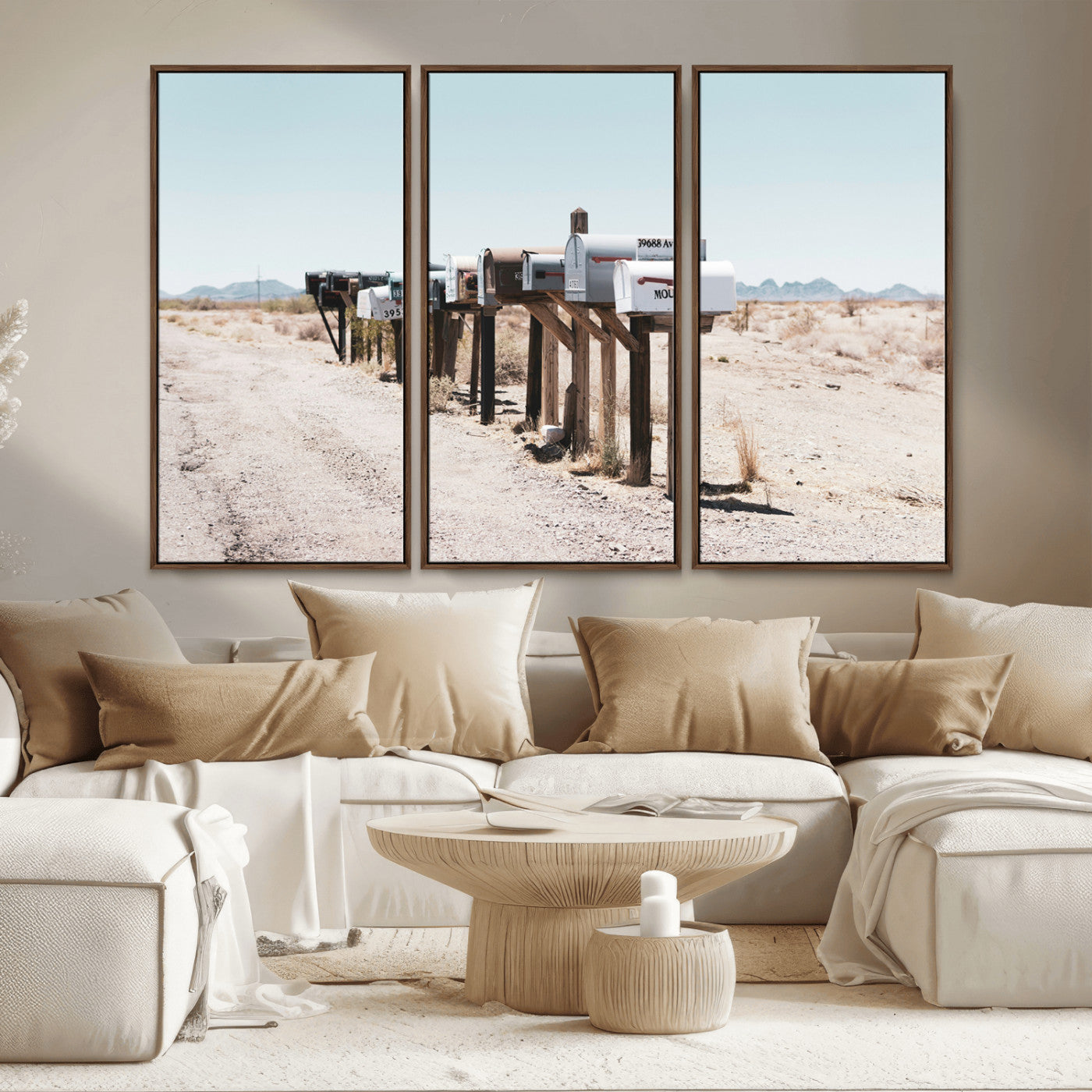 54616109-MGV-CV-36X24-Desert Mailboxes Wall Art – Rustic Rural Roadside Photography Canvas Print, American Southwest Landscape Home Decor for Living