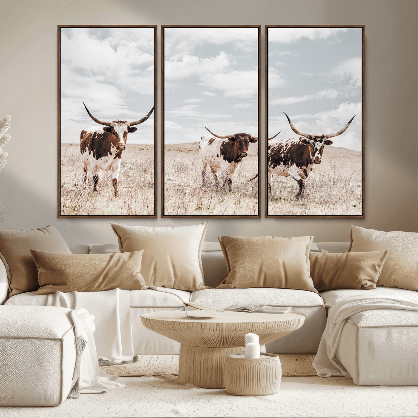 65621083-MGV-CV-36X24-Texas Longhorn Wall Art – Rustic Western Cattle Canvas Print, Southwestern Ranch Photography Decor for Living Room, Office,