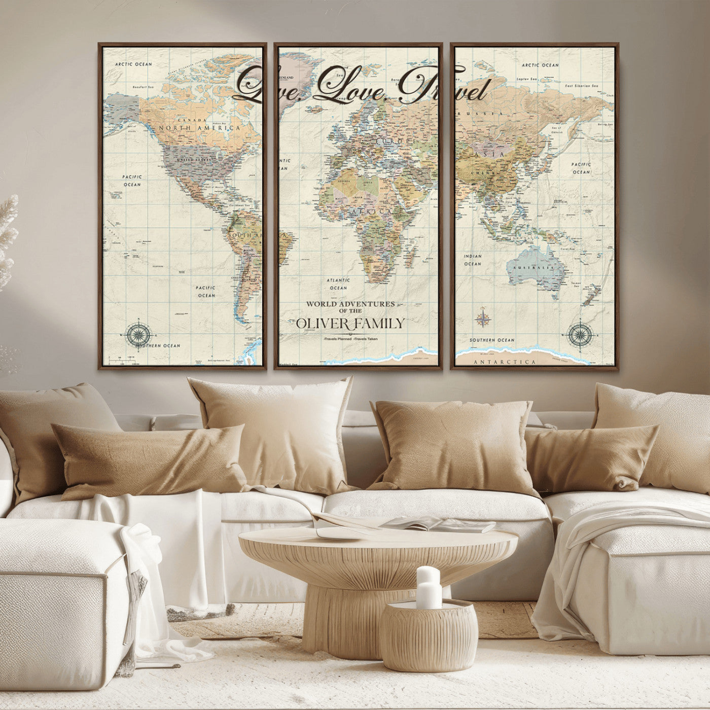 19479008-MGV-CV-36X24-Live Love Travel Wall Art – Detailed World Map Canvas Print, Adventure Decor for Living Room, Office or Bedroom, Travel Gift for