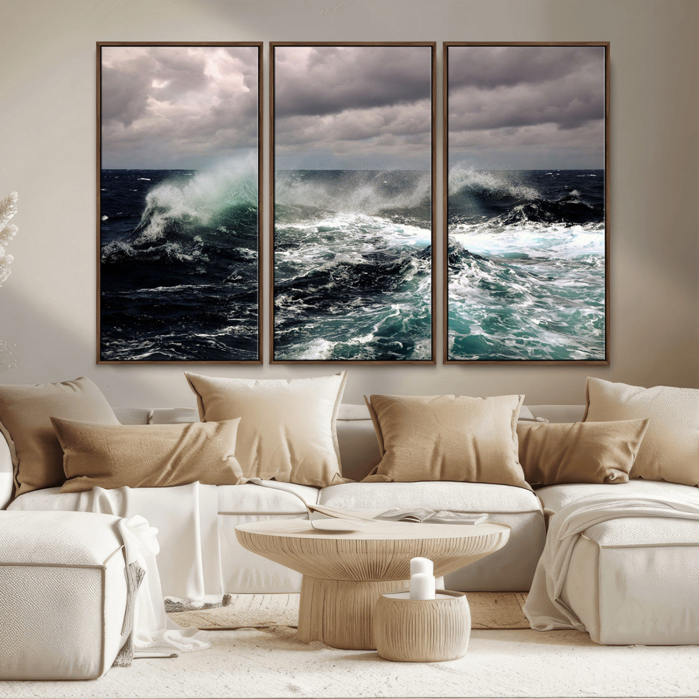 38622353-MGV-CV-36X24-Ocean Wave Wall Art – Dramatic Seascape Canvas Print with Stormy Sky and Crashing Sea, Bold Coastal Photography for Living Room,