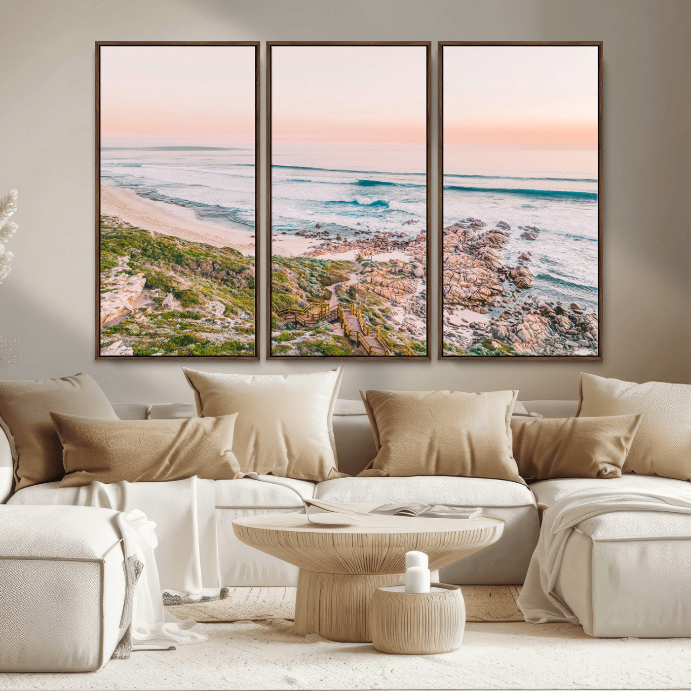 27332135-MGV-CV-36X24-Coastal Sunset Wall Art – Ocean Waves and Rocky Shore Canvas Print, Scenic Seaside Photography Decor for Bedroom, Living Room,
