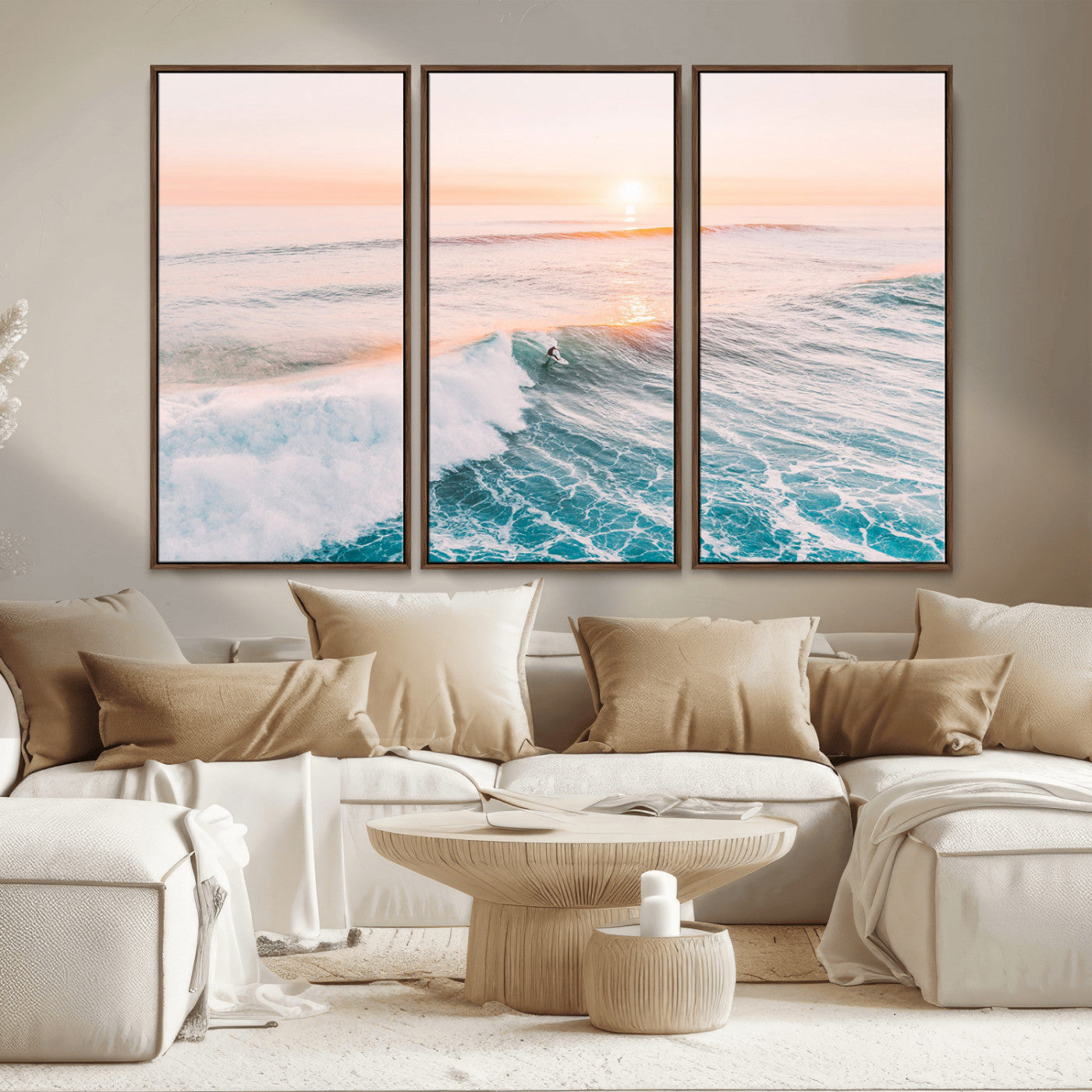 34064591-MGV-CV-36X24-Surfing Wall Art – Sunset Ocean Wave Canvas Print, Surfer Riding Sea Photography Decor for Bedroom, Living Room, Office, Coastal