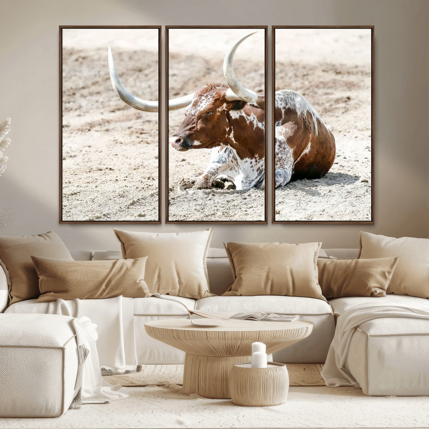89096667-MGV-CV-36X24-Texas Longhorn Wall Art – Rustic Western Canvas Print, Cattle Photography Decor for Ranch House, Living Room, Office, Man Cave