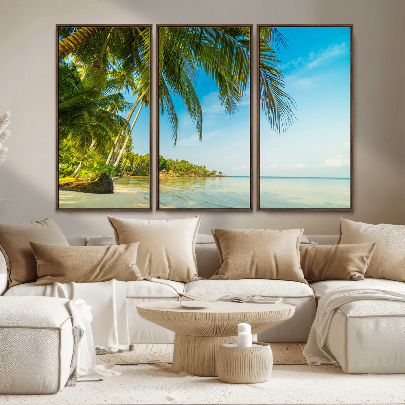 65056721-MGV-CV-36X24-Tropical Beach Wall Art – Palm Tree Coastal Photography Print, Relaxing Ocean Paradise Landscape, Island Seascape Home or Office