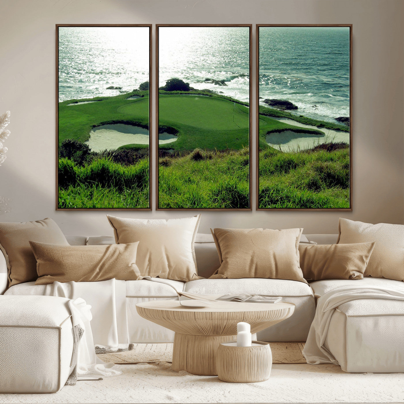 48473947-MGV-CV-36X24-Ocean Golf Course Wall Art – Panoramic Green Fairway Canvas Print, Coastal Golf Landscape Photography Sports Decor for Office, Man