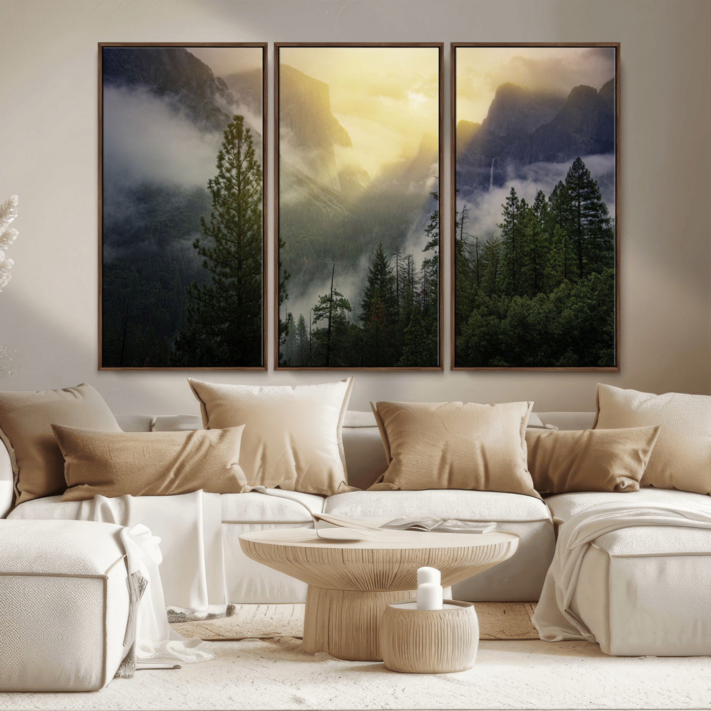 38316884-MGV-CV-36X24-Landscape Wall Art – Misty Mountain Valley Canvas Print, Scenic Pine Forest and Sunrise Photography Decor for Bedroom, Living