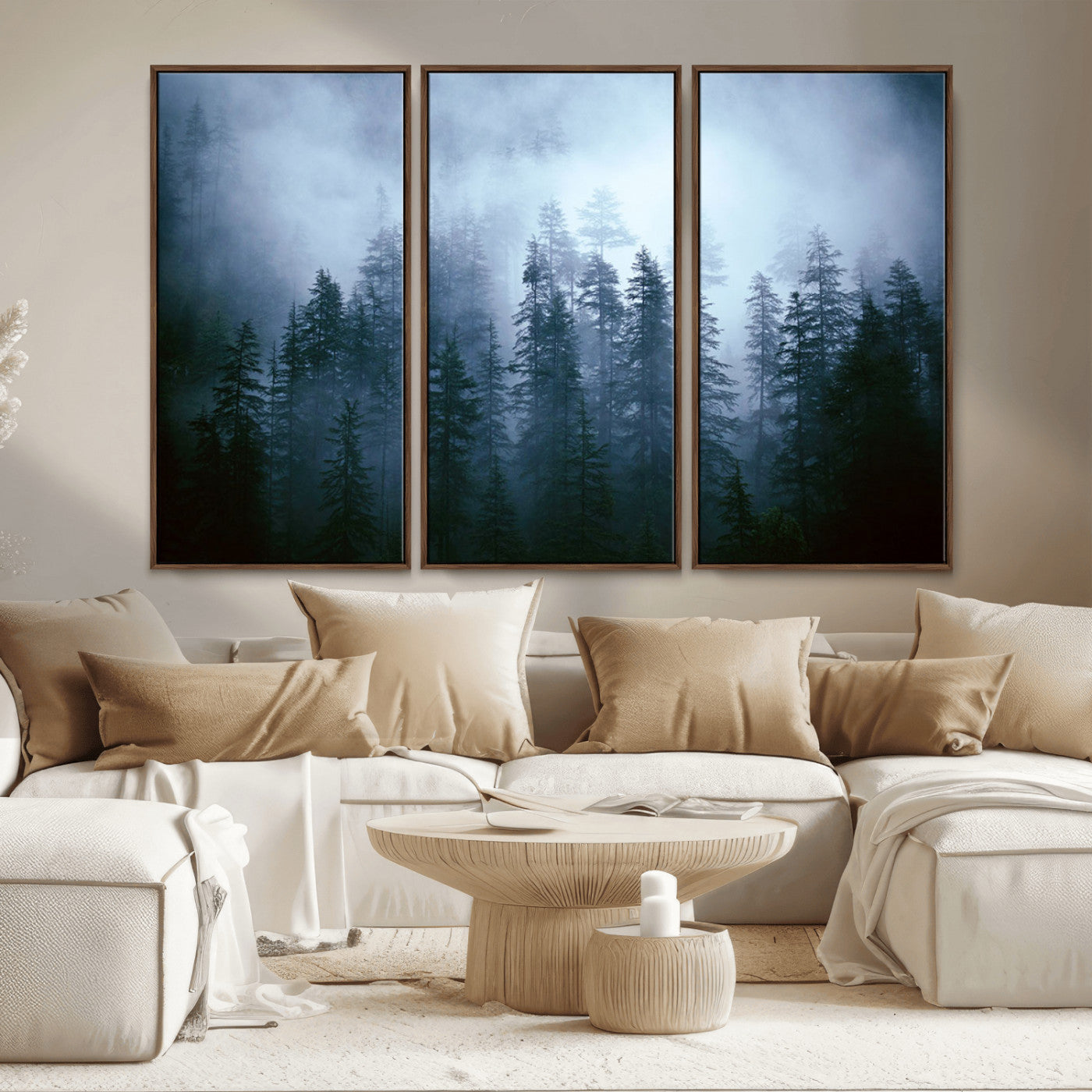 93439624-MGV-CV-36X24-Forest Wall Art – Misty Pine Trees Canvas Print, Moody Nature Photography Decor for Bedroom, Living Room, Office, Cabin, Lodge or