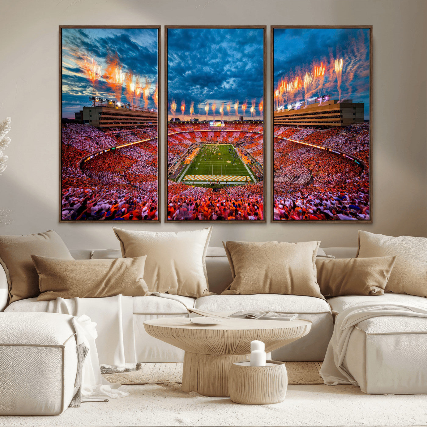 94266219-MGV-CV-36X24-Neyland Stadium Wall Art – Panoramic Tennessee Volunteers Checkerboard Crowd Fireworks Canvas Print, Football Game Day Sports
