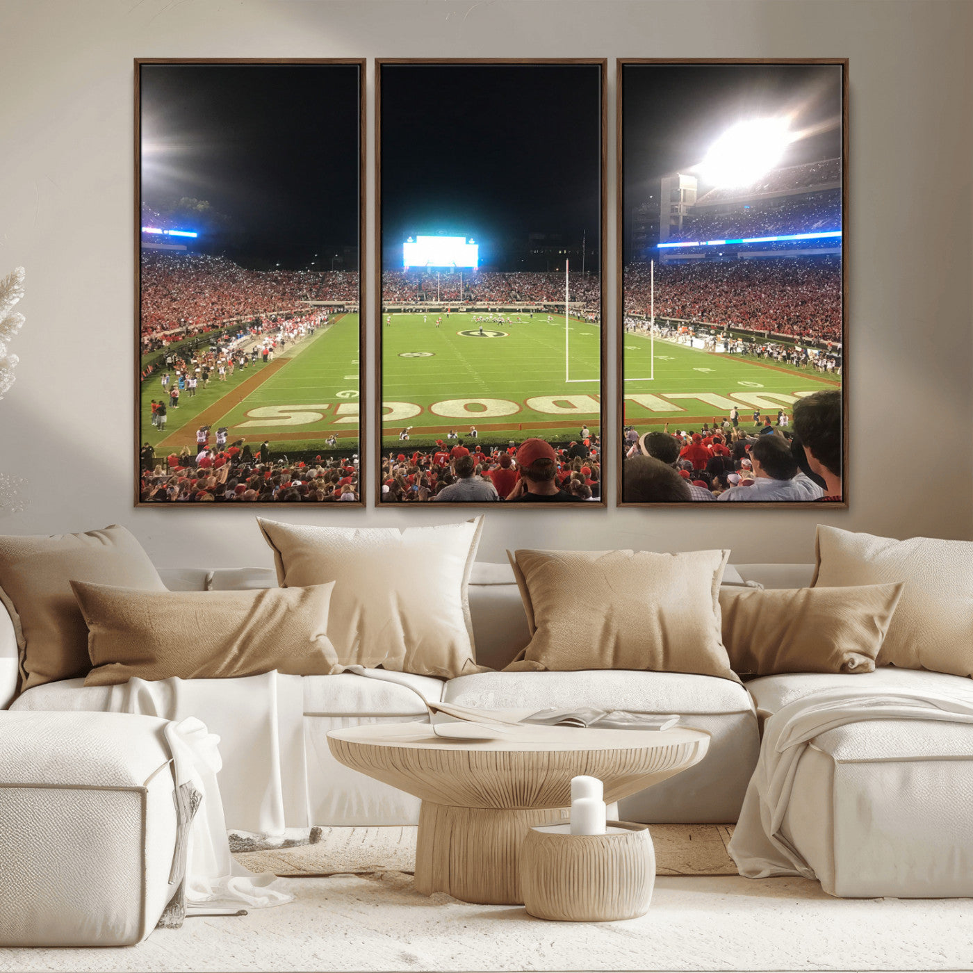 16230786-MGV-CV-36X24-Georgia Bulldogs Stadium Wall Art – Night Game Football Field Canvas Print, Panoramic Sports Decor for Home, Office, Fan Cave