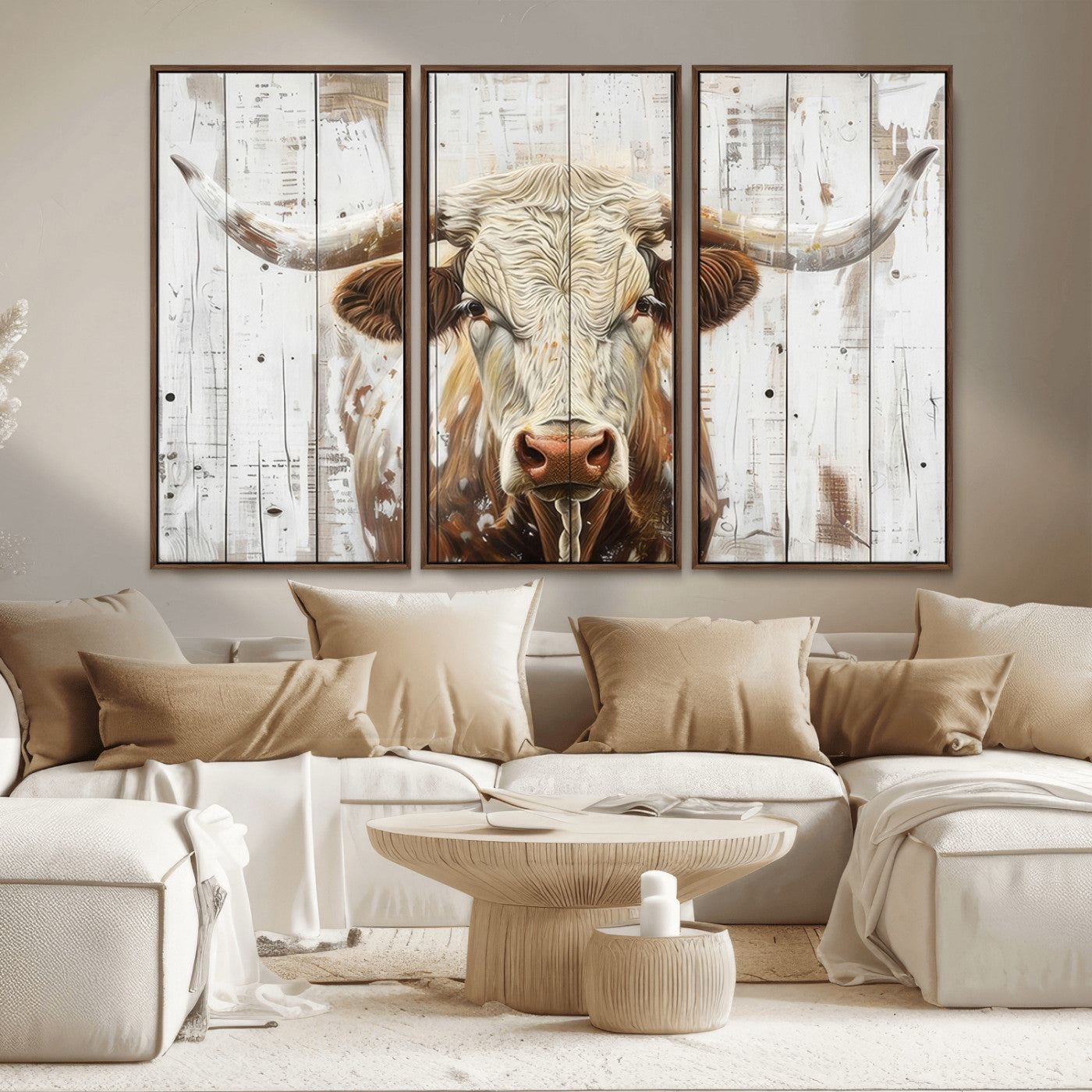 10840-MGV-CV-36X24-Texas Longhorn Wall Art Canvas Print, Framed Rustic Bull Art Picture Print, Western Cattle Perfect Rustic Western Decor Artwork