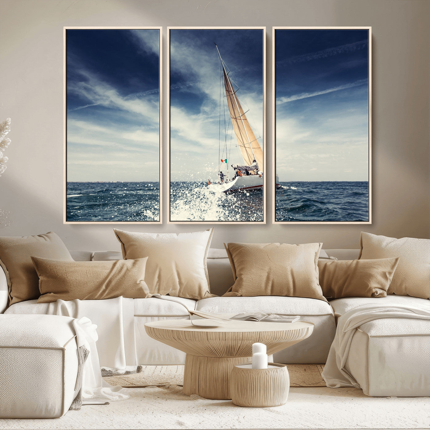 75430-MGV-CV-36X24-Sailing Boat Wall Art – Dynamic Ocean Yacht Canvas Print, Nautical Decor for Living Room, Office, Beach House or Cabin