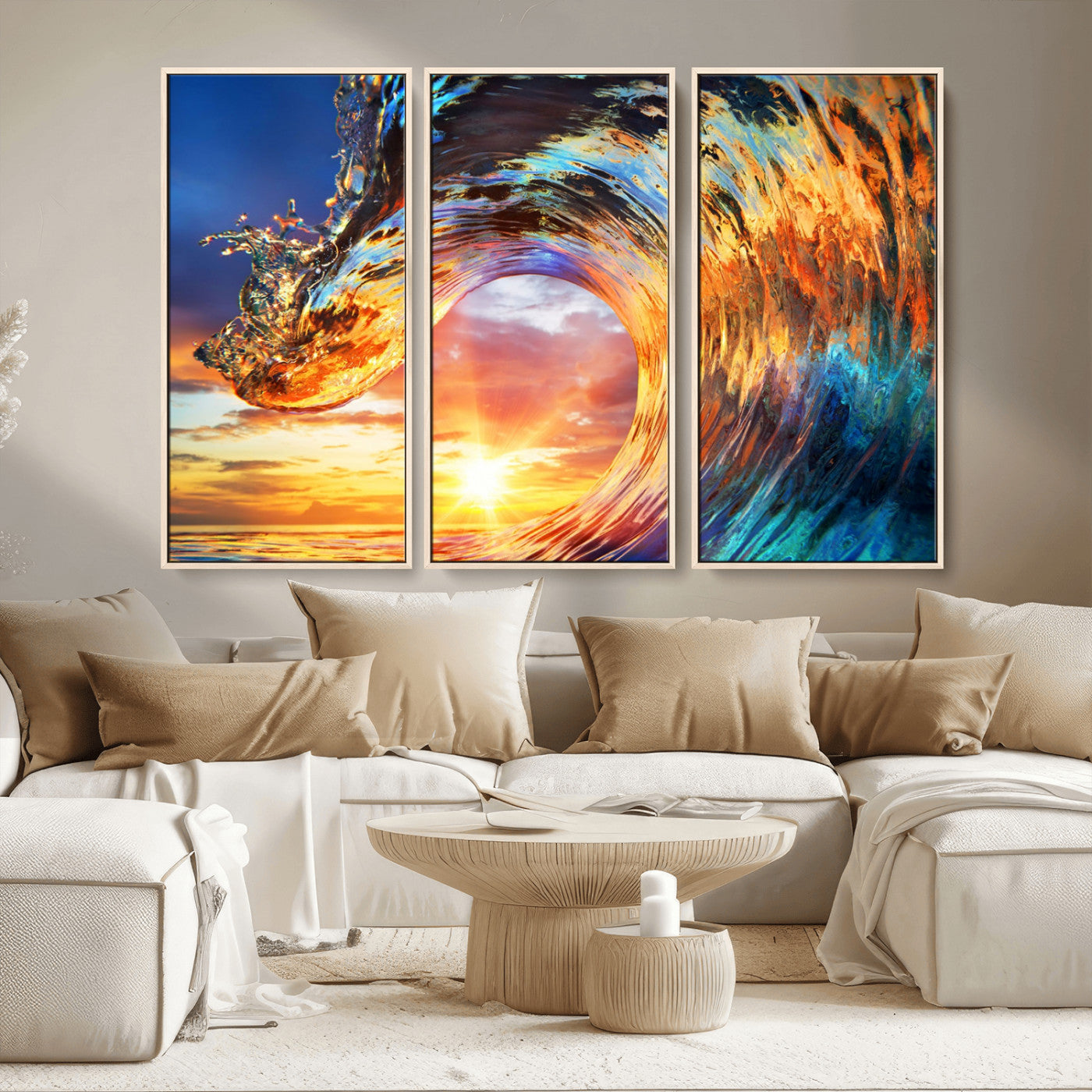 52890-MGV-CV-36X24-Surfing Wave Wall Art Canvas Print, Framed Sunset Ocean Art Picture Print, Ocean Wave Perfect Nautical Decor Artwork