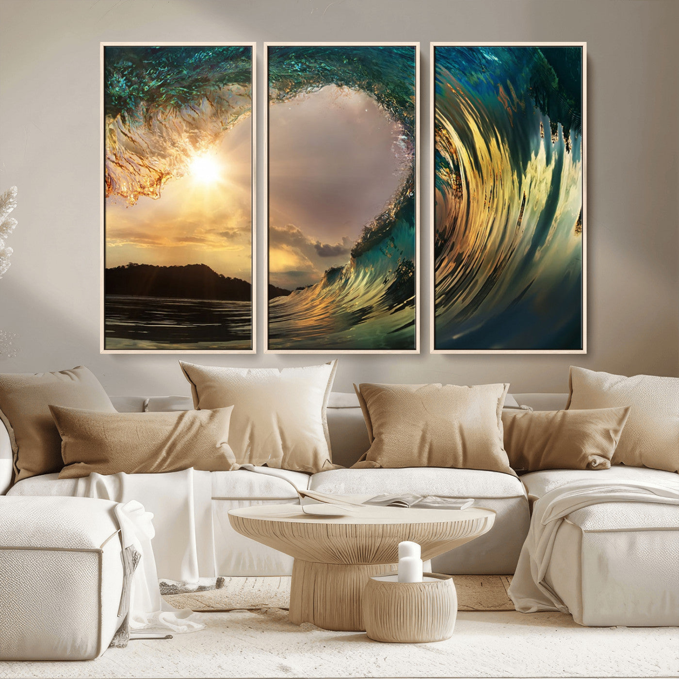 38256-MGV-CV-36X24-Ocean Wave Wall Art – Stunning Sunrise Through Curling Wave Canvas Print, Coastal Surf Photography Seascape Decor for Living Room,
