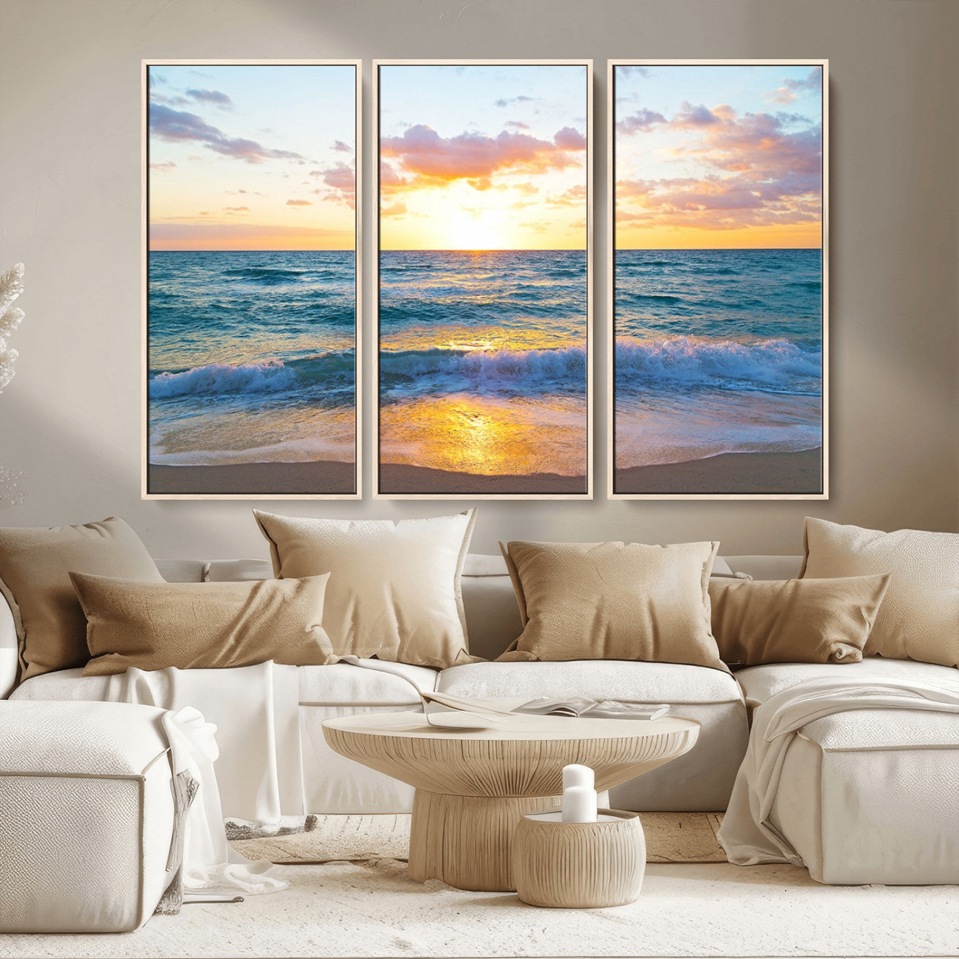 78006-MGV-CV-36X24-Golden Sunrise Ocean Wall Art – Panoramic Beach Waves Canvas Print, Coastal Seascape Artwork for Living Room, Bedroom, Office, or