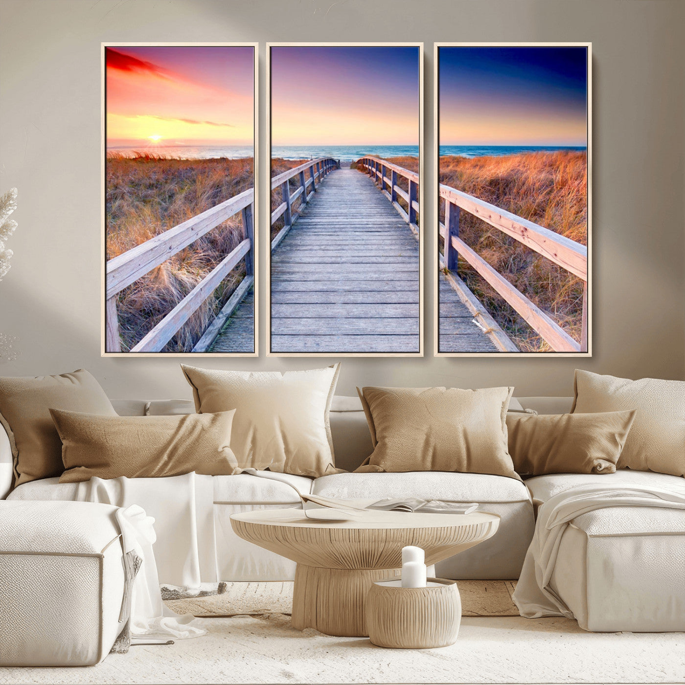 60625-MGV-CV-36X24-Beach Boardwalk Sunrise Wall Art – Coastal Pathway to Ocean Canvas Print, Seaside Landscape Decor for Home or Office