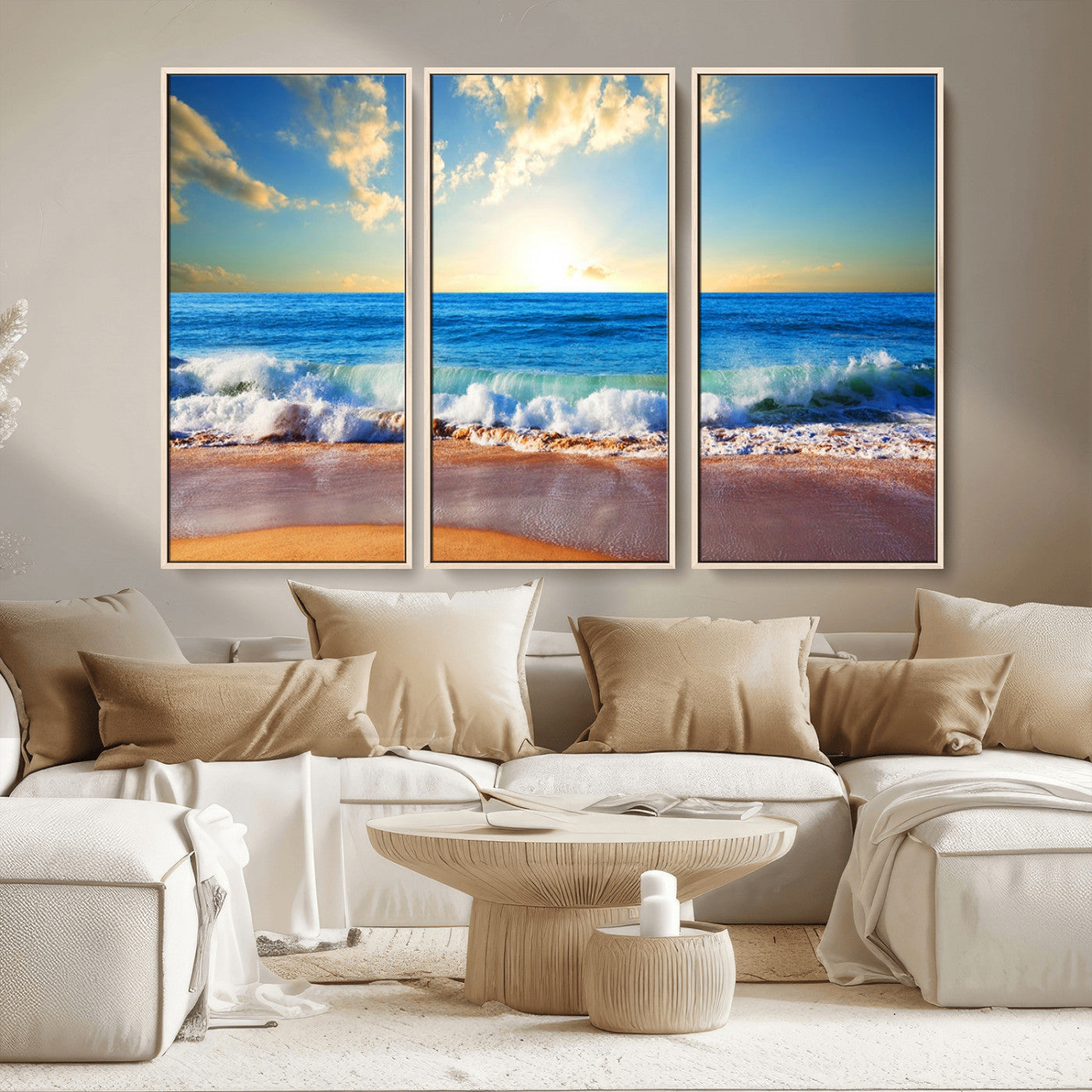 50522-MGV-CV-36X24-Ocean Sunrise Wall Art – Peaceful Beach Waves and Golden Horizon Canvas Print, Coastal Seascape Decor for Home or Office