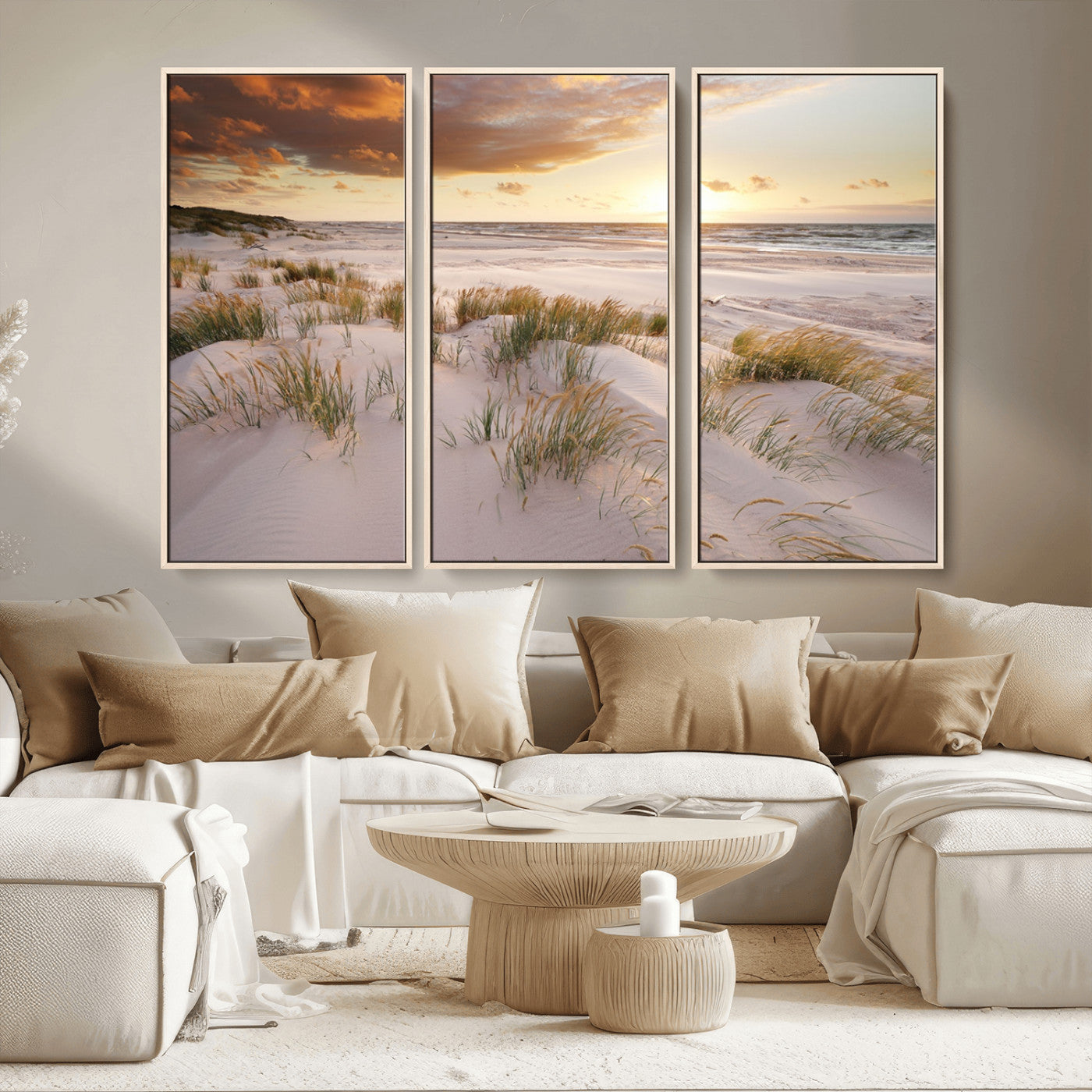 61246-MGV-CV-36X24-Coastal Sand Dunes Wall Art – Serene Beach Sunset Canvas Print with Grasses and Ocean View, Tranquil Seaside Decor for Living Room