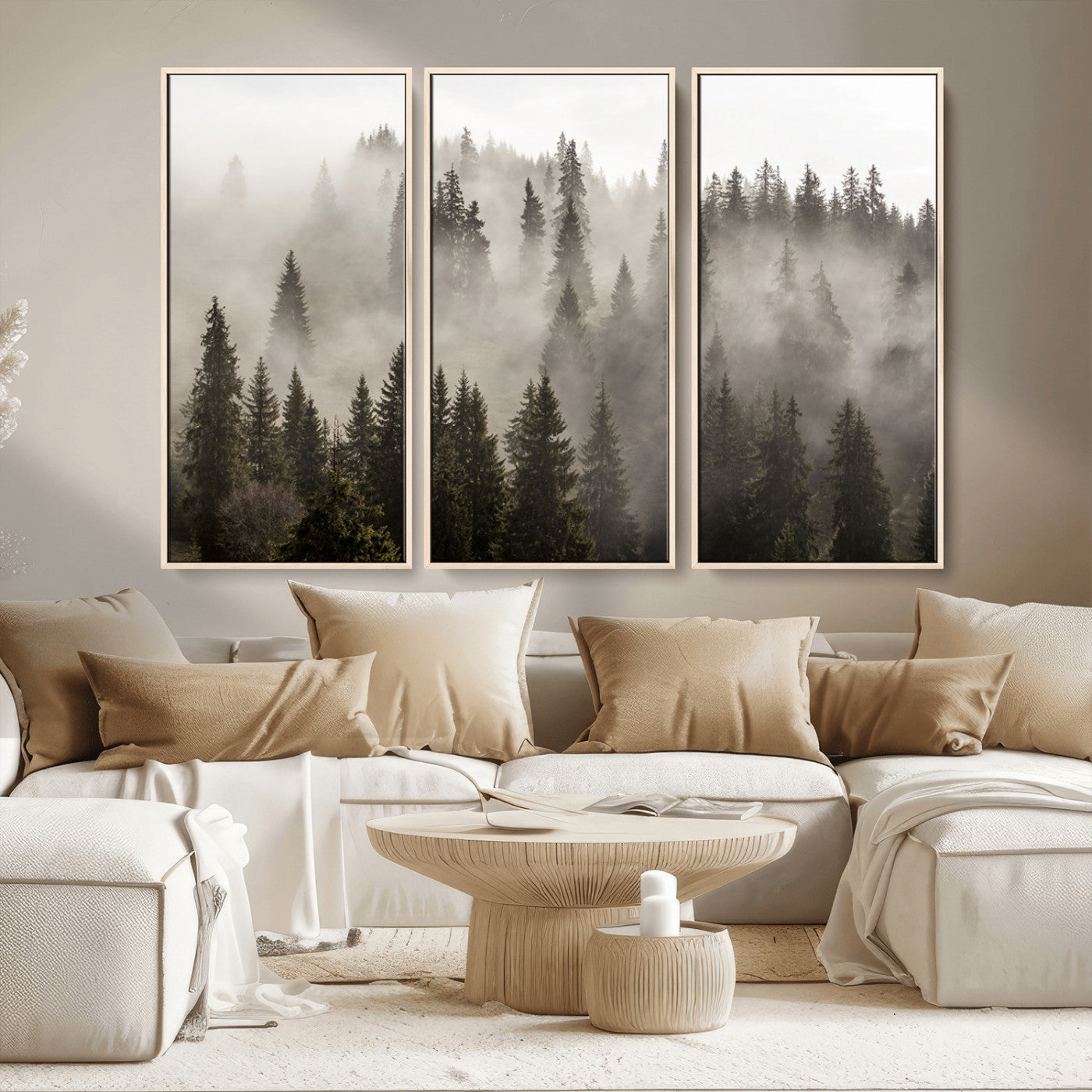 62862-MGV-CV-36X24-Misty Forest Wall Art – Tranquil Pine Tree Canvas Print with Mountain Fog, Nature Landscape Artwork for Living Room, Bedroom, or