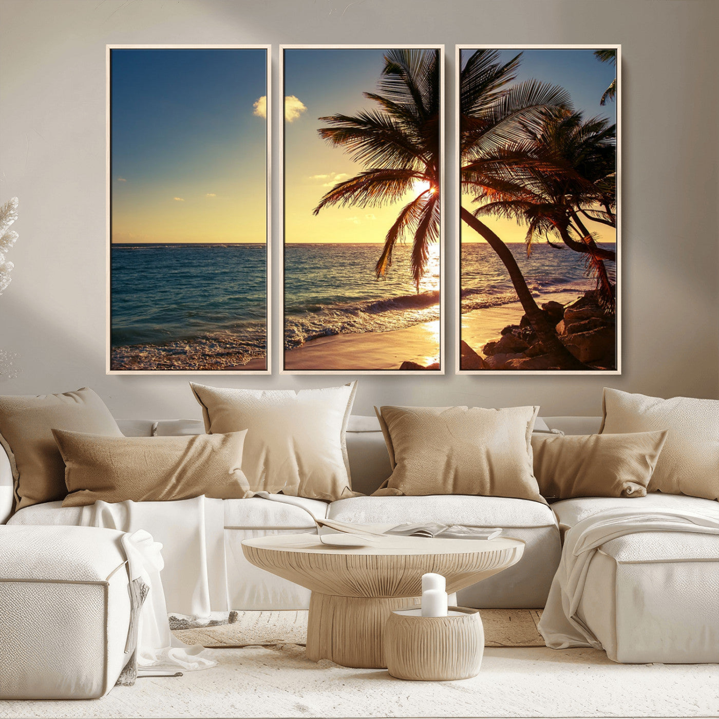 82710-MGV-CV-36X24-Palm Tree Sunset Beach Wall Art – Tropical Ocean Canvas Print, Coastal Paradise Seascape Decor for Living Room or Office Wall