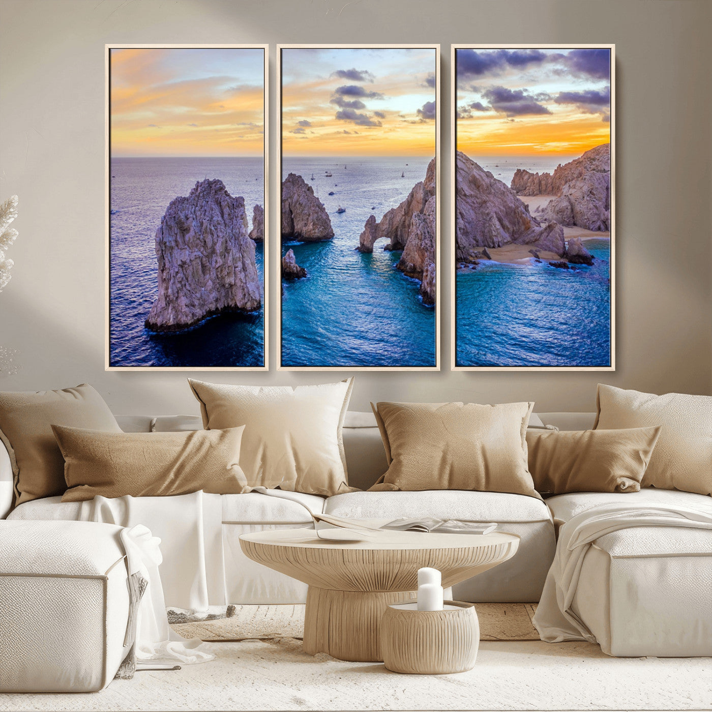 72955-MGV-CV-36X24-Ocean Rock Formation Wall Art – Sunset Coastal Seascape Print, Beach Landscape Decor for Living Room or Office