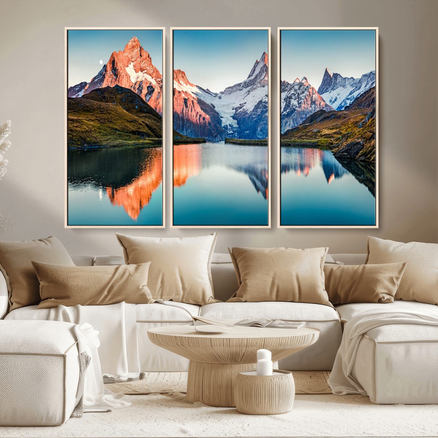 88453-MGV-CV-36X24-Mountain Lake Wall Art – Snow-Capped Peaks Reflected in Alpine Water Canvas Print, Nature Landscape Wall Decor for Living Room or