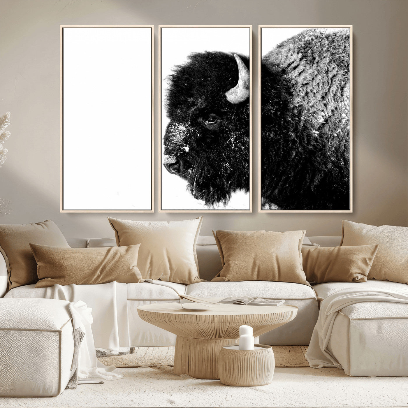 68780-MGV-CV-36X24-Bison Close-Up Wall Art – Black and White Buffalo Canvas Print, Rustic Wildlife Photography Decor for Living Room, Office, or