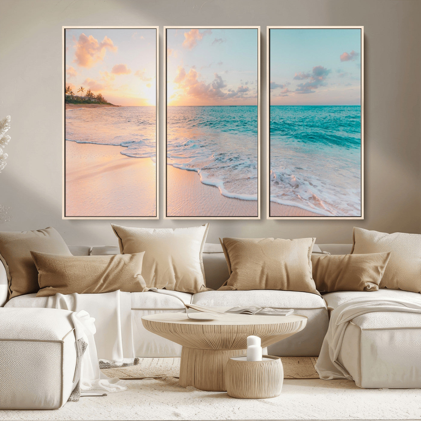 89767-MGV-CV-36X24-Ocean Sunset Wall Art – Serene Beach Canvas Print with Pastel Sky and Waves, Coastal Seascape Artwork for Bedroom, Living Room, or