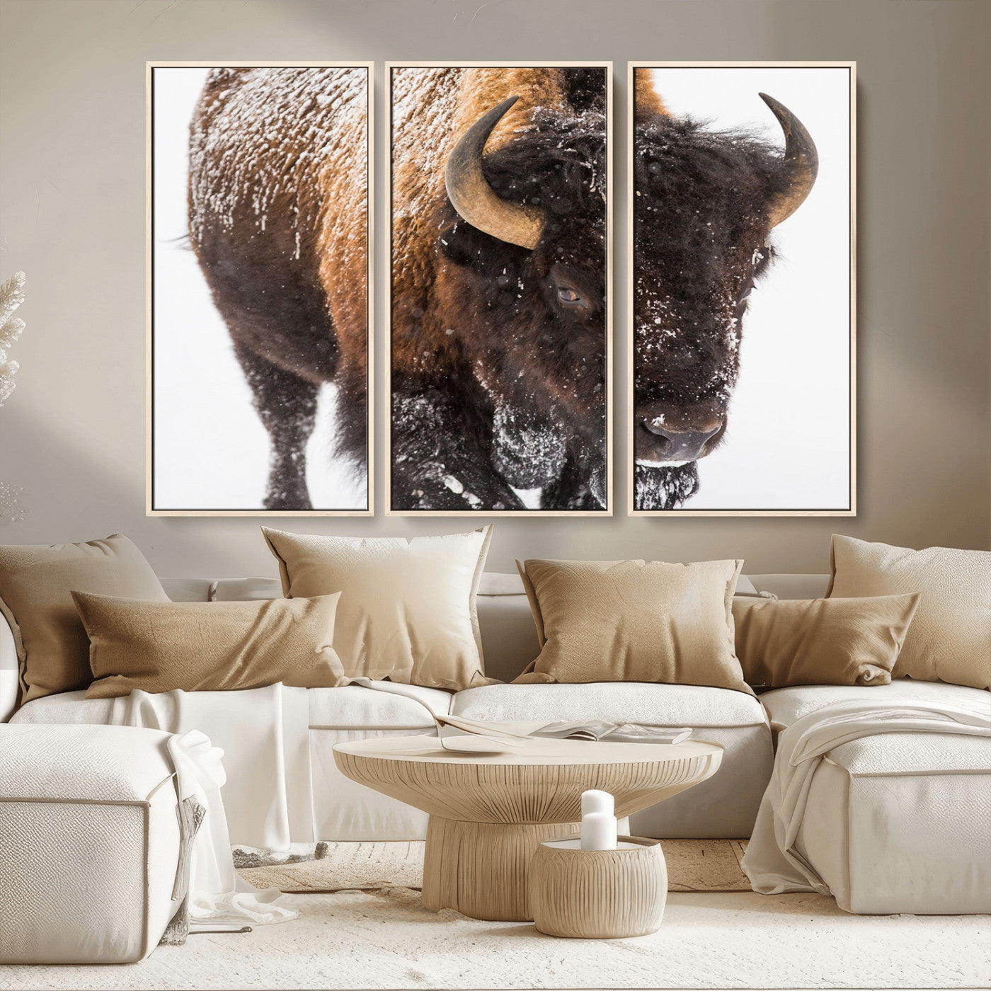 65605-MGV-CV-36X24-Snow Bison Wall Art – Close Up Buffalo Canvas Print, Rustic Western Wildlife Photography, Farmhouse Cabin Lodge Decor for Living