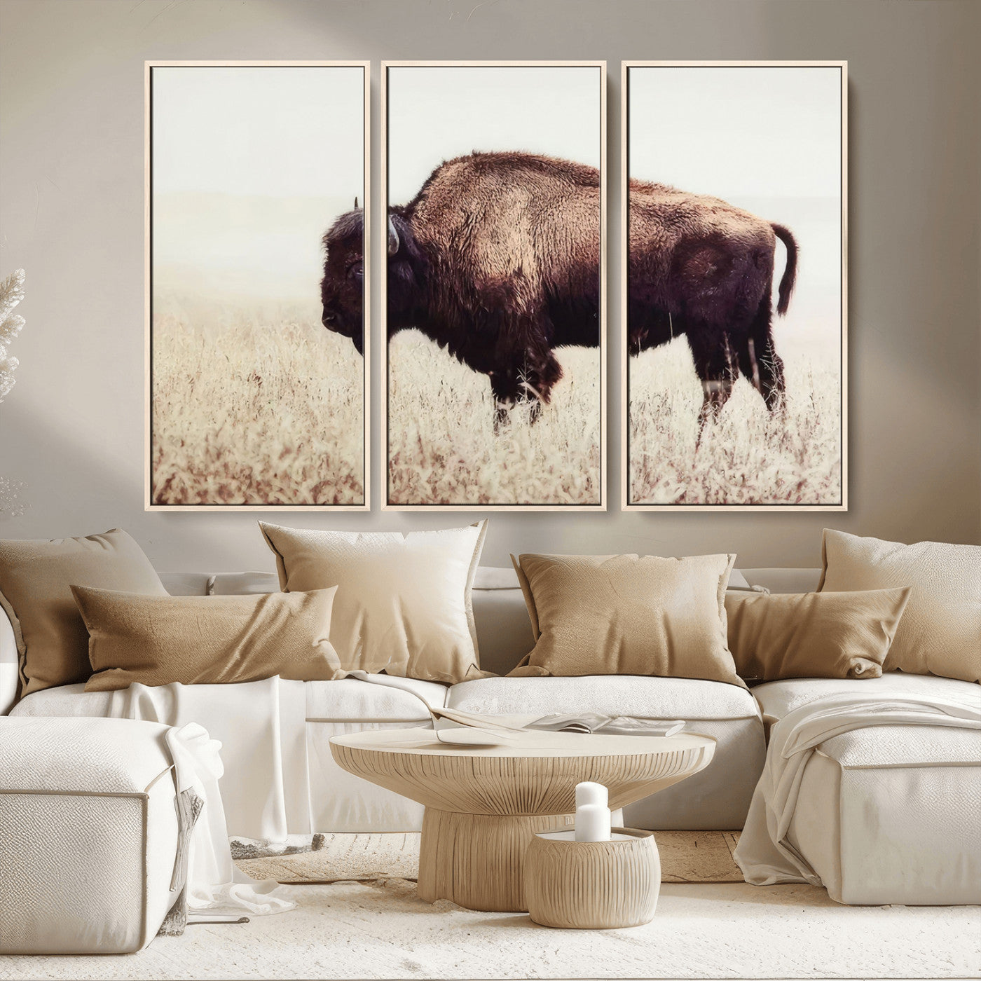 48406-MGV-CV-36X24-American Bison Wall Art – Rustic Buffalo Canvas Print in Prairie Field, Western Wildlife Photography Decor for Cabin, Lodge,