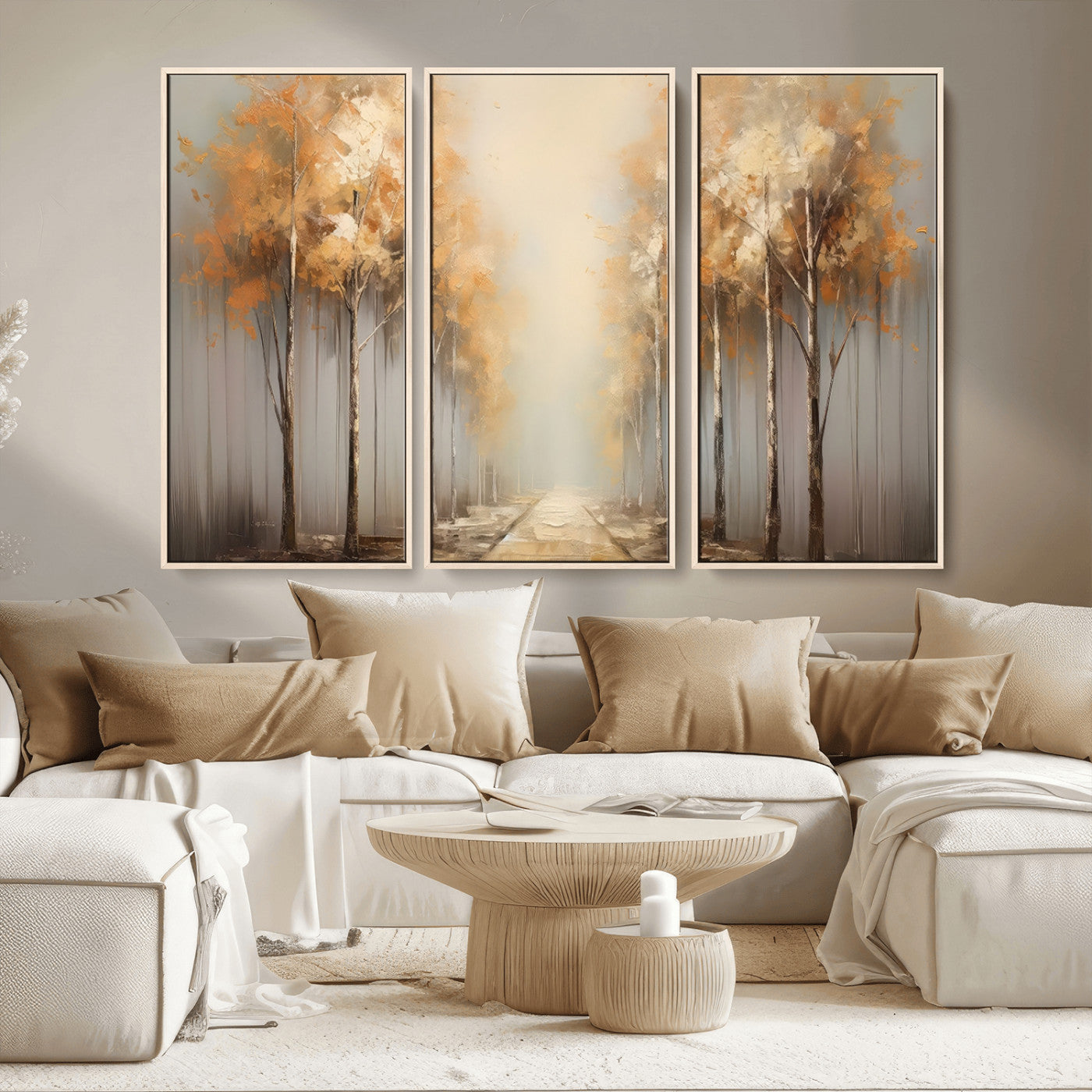 95004-MGV-CV-36X24-Autumn Forest Path Wall Art – Hand Painted Canvas Print with Golden Trees, Modern Nature Landscape Decor for Living Room, Bedroom