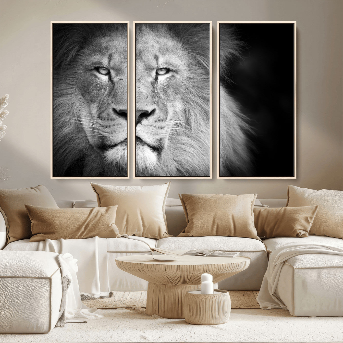 94453-MGV-CV-36X24-Lion Portrait Wall Art – Black and White King of the Jungle Canvas Print, Safari Wildlife Decor for Office, Bedroom, or Living
