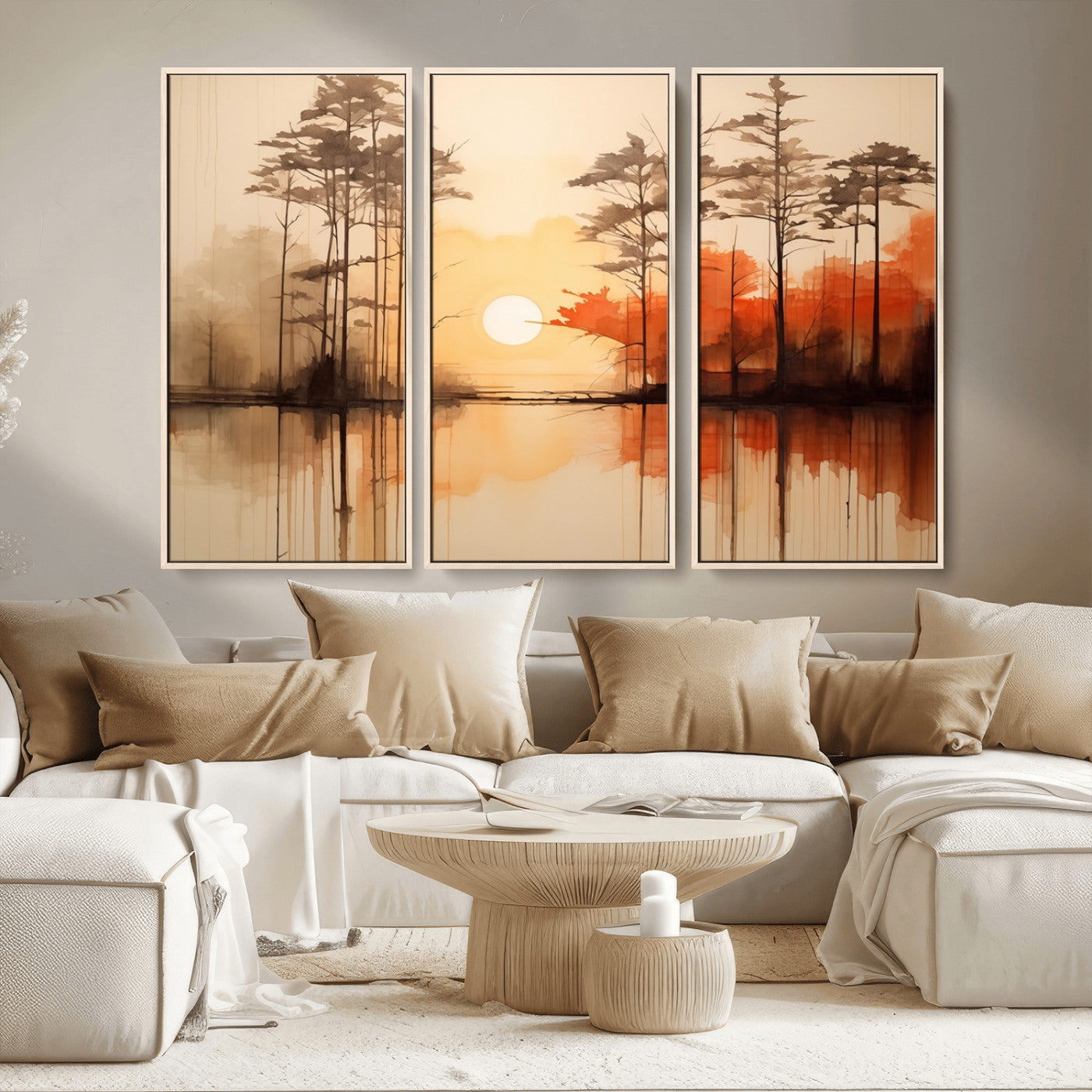 51083-MGV-CV-36X24-Sunset Lake Forest Wall Art – Serene Trees and Orange Sky Reflection Canvas Print, Tranquil Nature Decor for Living Room, Office