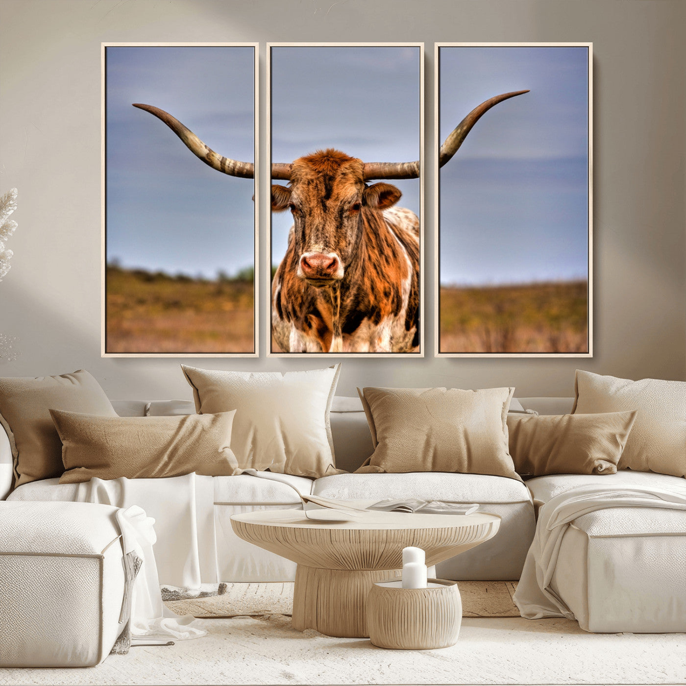 18594-MGV-CV-36X24-Texas Longhorn Bull Wall Art – Rustic Western Cattle Canvas Print, Country Farmhouse Decor for Living Room, Office or Cabin