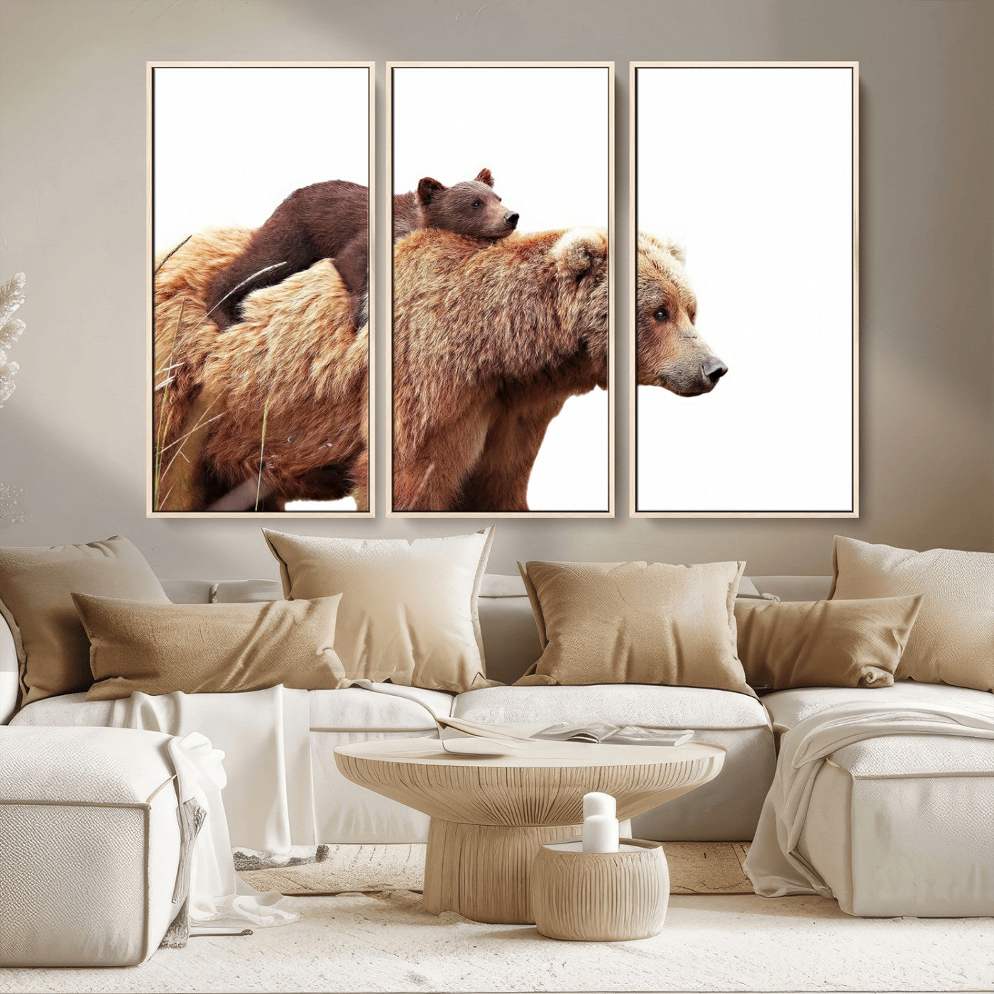 76943-MGV-CV-36X24-Mom Bear Wall Art Canvas Print, Framed Bear Photography Art Picture Print, Rustic Bear and Cub Perfect Rustic Farmhouse Decor
