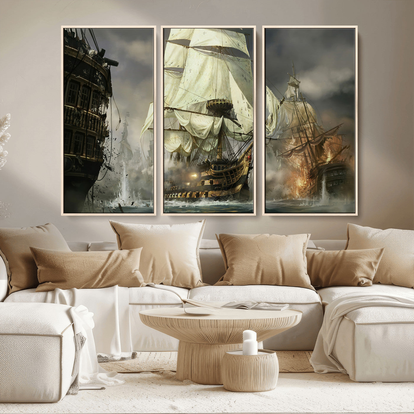 26512-MGV-CV-36X24-Naval Battle Wall Art – Dramatic Tall Ship Canvas Print, Historic Pirate Sailing War Scene, Nautical Decor for Office, Study or