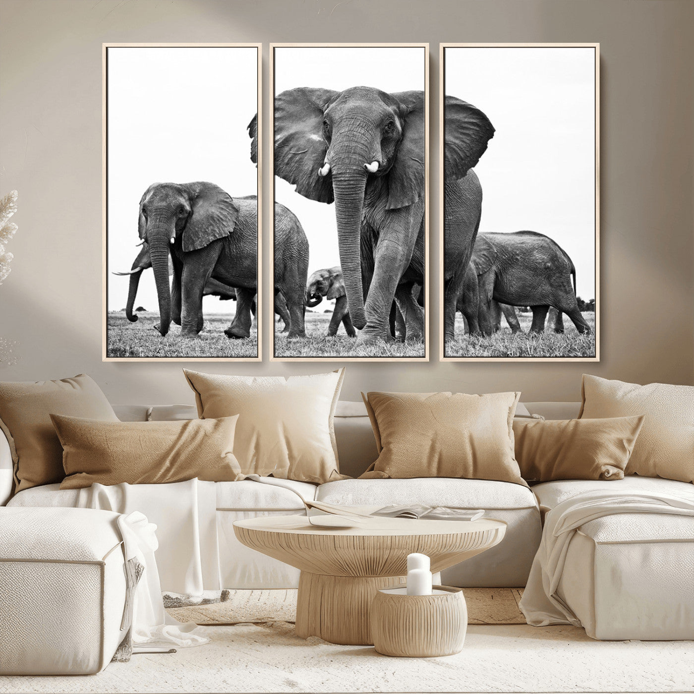 91685-MGV-CV-36X24-Elephant Herd Wall Art – Black and White Safari Canvas Print, African Wildlife Photography Decor for Living Room, Office or