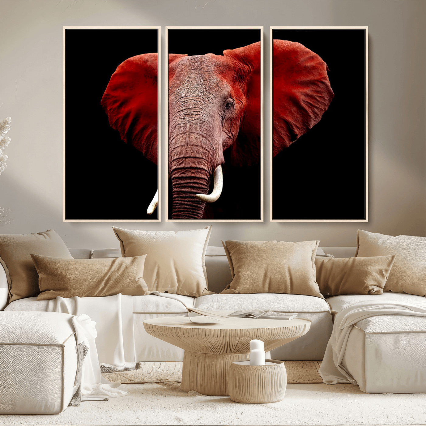 14788-MGV-CV-36X24-Red Elephant Wall Art – Bold Wildlife Canvas Print, African Safari Animal Decor for Living Room, Bedroom or Office