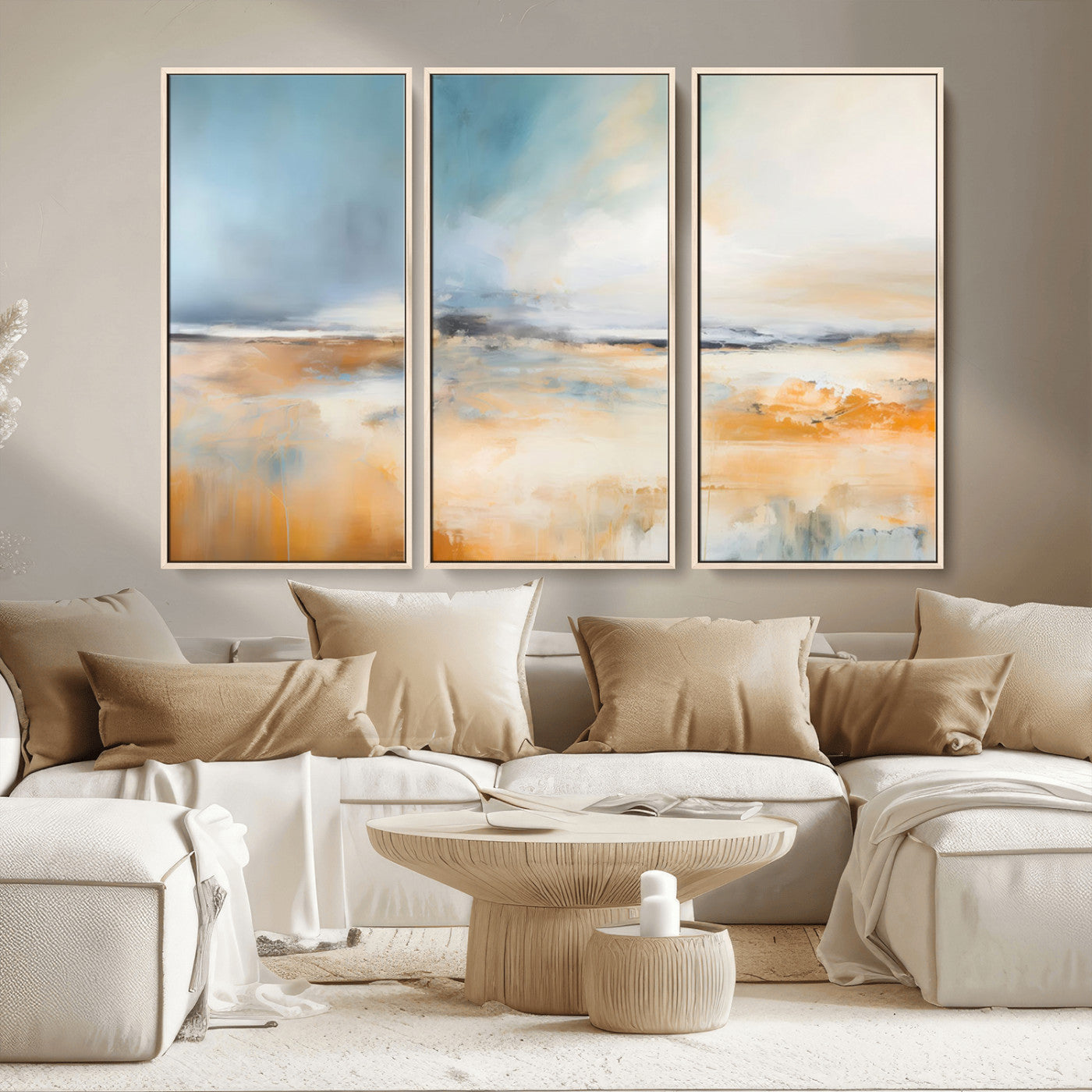 92764-MGV-CV-36X24-Abstract Landscape Wall Art – Modern Blue and Orange Canvas Print, Large Minimalist Painting for Living Room, Bedroom, Office or