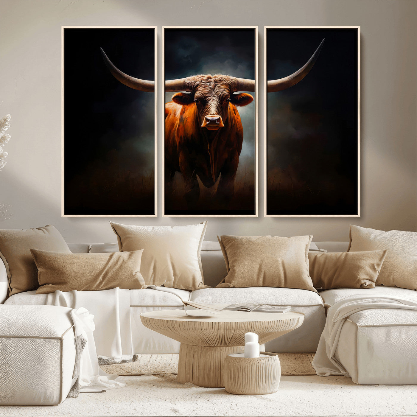 48896-MGV-CV-36X24-Texas Longhorn Wall Art – Rustic Western Bull Canvas Print and Farmhouse Cattle Painting for Living Room, Ranch, or Office Decor .