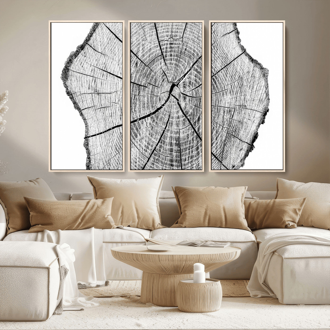 98709-MGV-CV-36X24-Tree Ring Wall Art – Black and White Canvas Print Rustic Wood Cross Section, Minimal Nature Inspired Decor for Living Room,