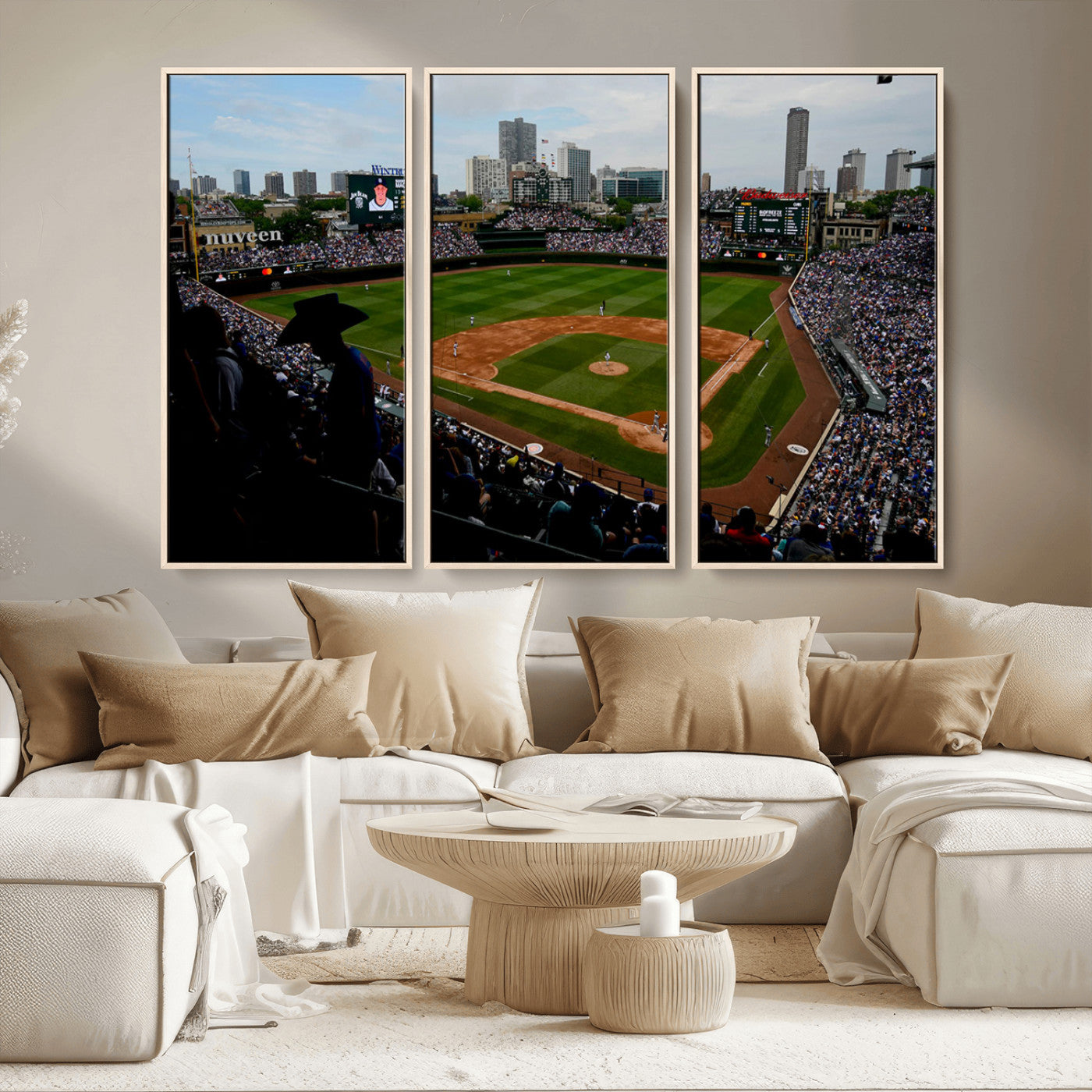 34859-MGV-CV-36X24-Wrigley Field Wall Art Canvas Print, Framed Chicago Cubs Stadium Art Picture Print, Wrigley Stadium Field Perfect Sport Room Decor
