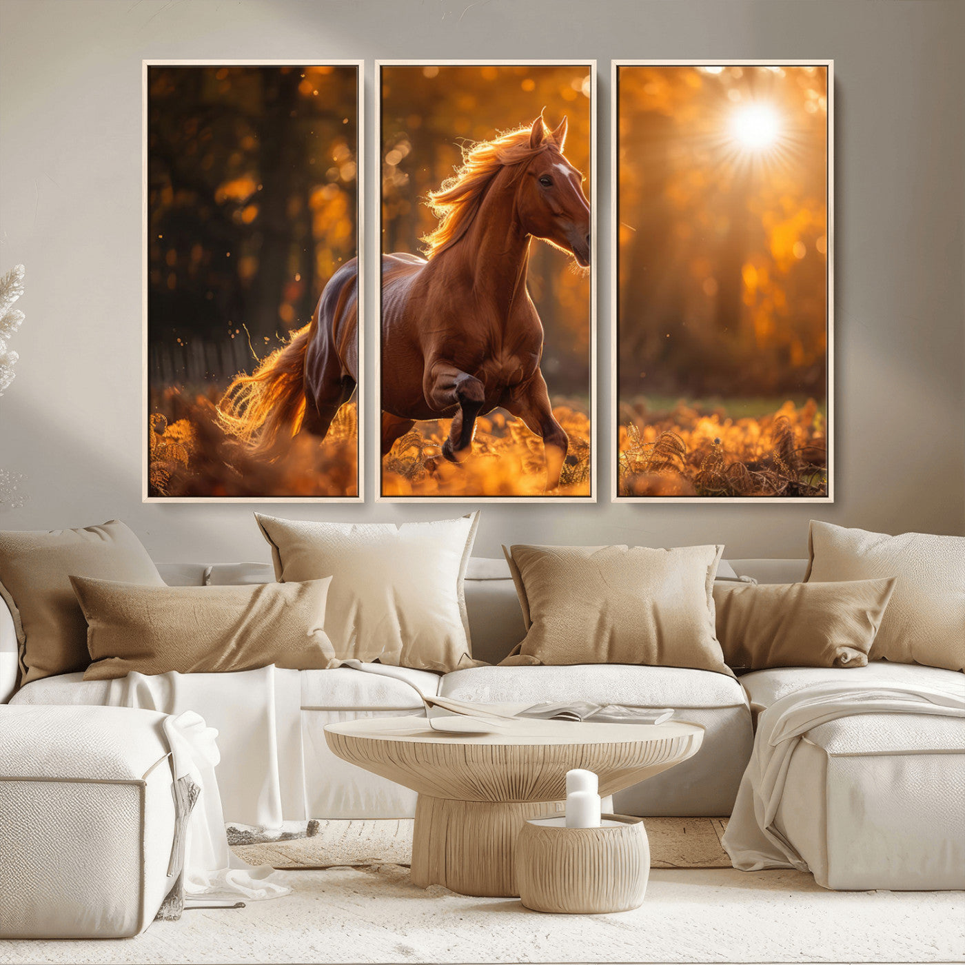 92144-MGV-CV-36X24-Sunset Horse Wall Art Canvas Print, Framed Horse Barn Art Picture Print, Majestic Horse Perfect Rustic Farmhouse Decor Artwork