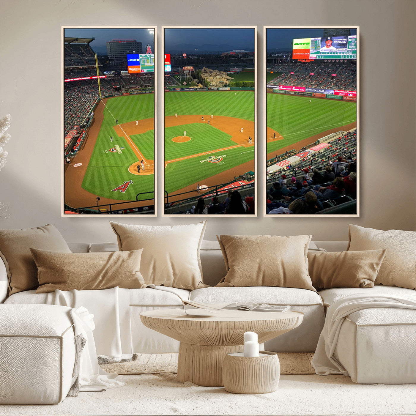 93707-MGV-CV-36X24-Los Angeles Stadium Wall Art Canvas Print, Framed Angel Stadium Field Art Picture Print, Anaheim Stadium Perfect Sports Room Decor