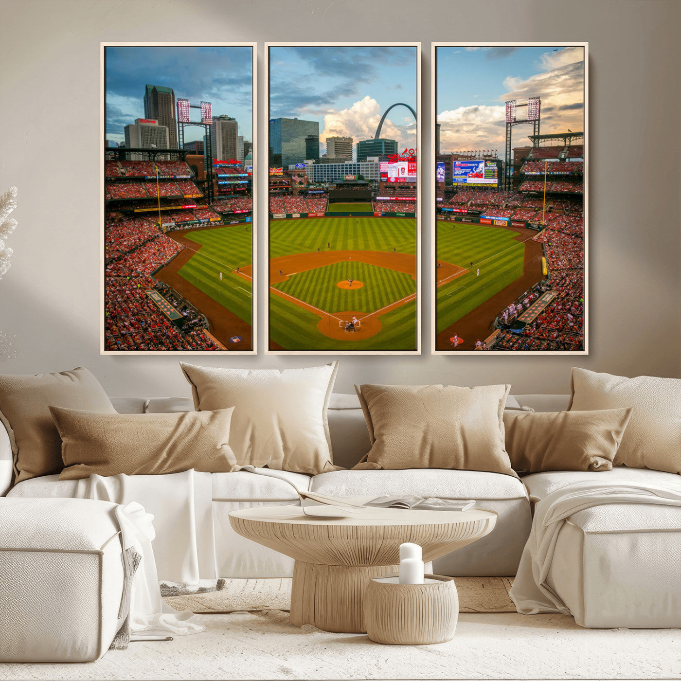 91908-MGV-CV-36X24-Baseball Stadium Wall Art – Canvas Print Game Day Field City Skyline Iconic Arch Scene Sports Photography, Decor for Game Room,