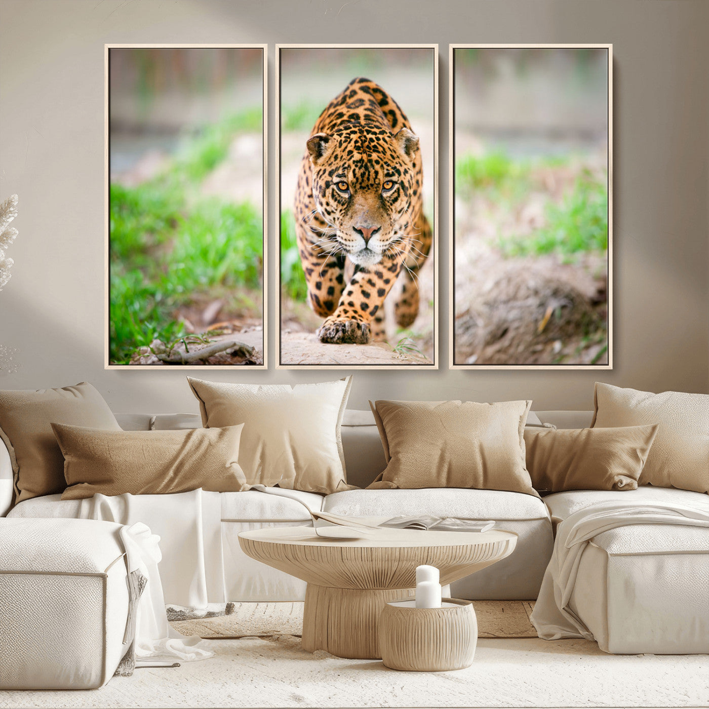 75066-MGV-CV-36X24-Leopard Wall Art Canvas Print, Framed Wild Animal Art Picture Print, Blue Eye Leopard Perfect Wild Minimal Decor Artwork