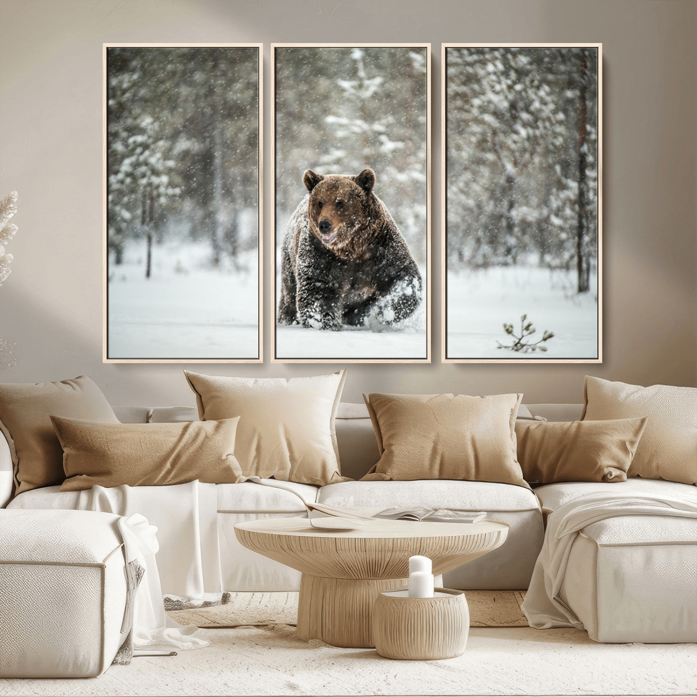 43350-MGV-CV-36X24-Wild Bear in Snow Wall Art – Majestic Wildlife Photography Print, Winter Forest Nature Decor for Cabin, Lodge, Rustic Home,